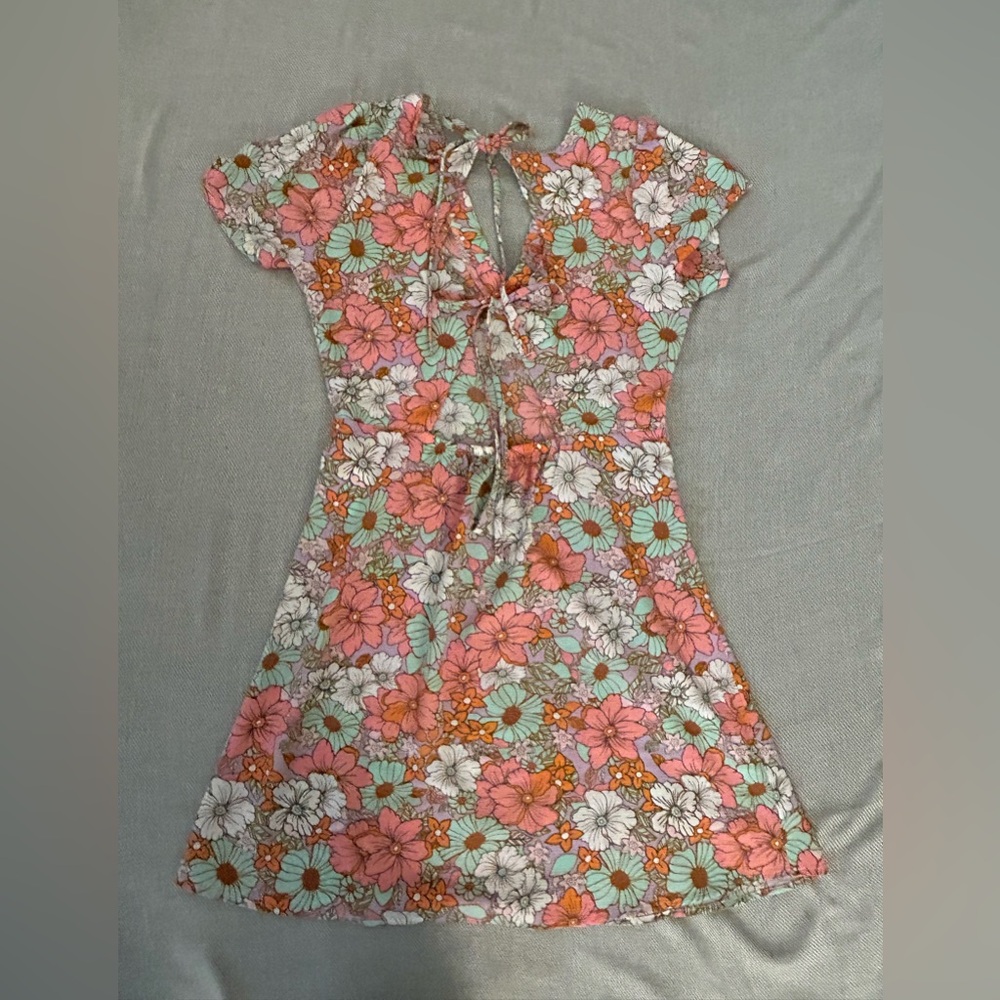60s style short dress, multicolor floral pattern